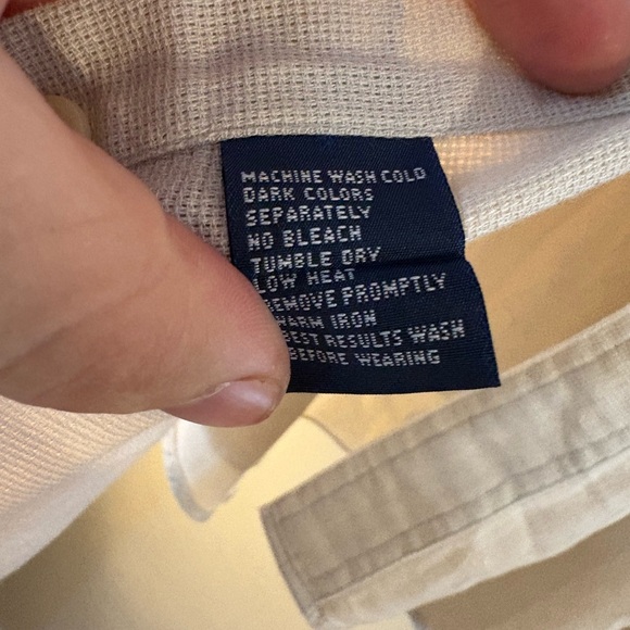 VINTAGE Chaps RALPH LAUREN cream / Tan Cotton BUTTON-DOWN Shirt LARGE - Picture 3 of 6